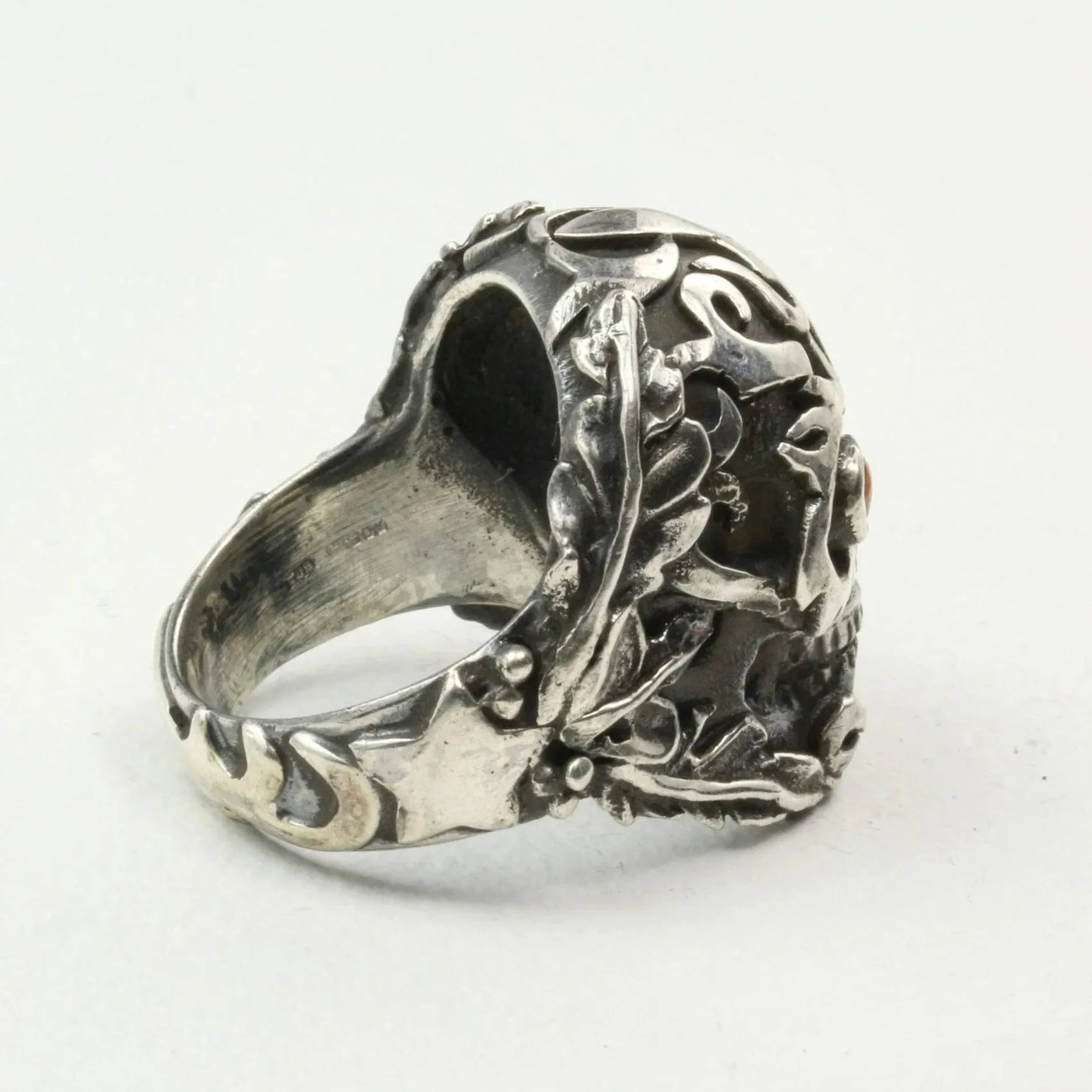 Mystic Sun Skull Ring with Sunstone in Sterling Silver