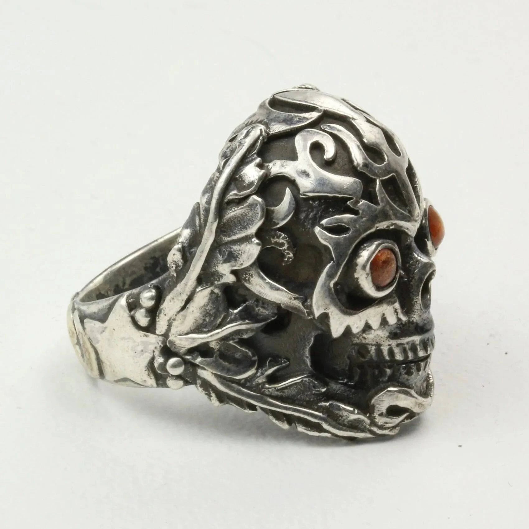 Mystic Sun Skull Ring with Sunstone in Sterling Silver