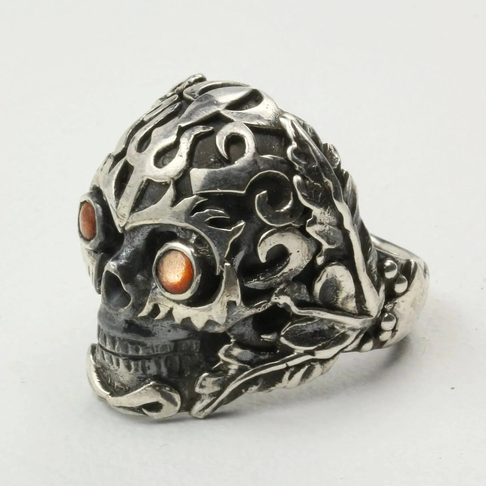 Mystic Sun Skull Ring with Sunstone in Sterling Silver