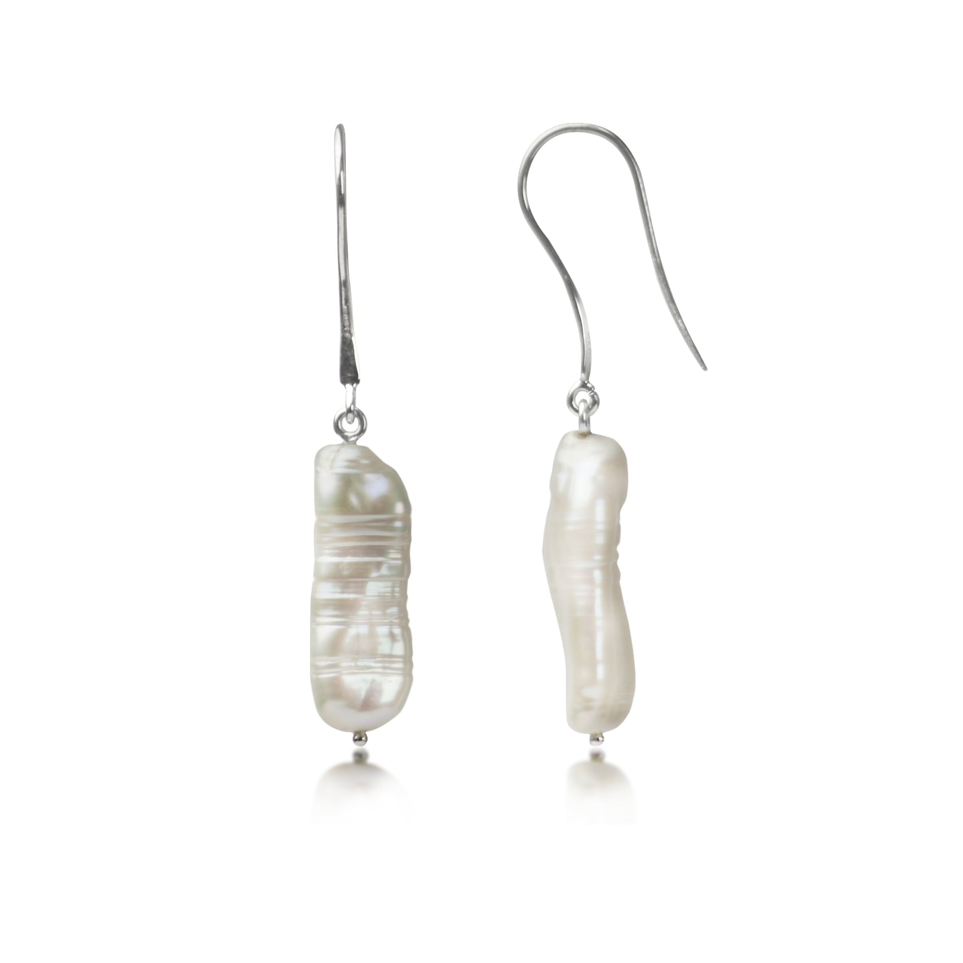 Thick Biwa Pearl Earrings in Sterling Silver