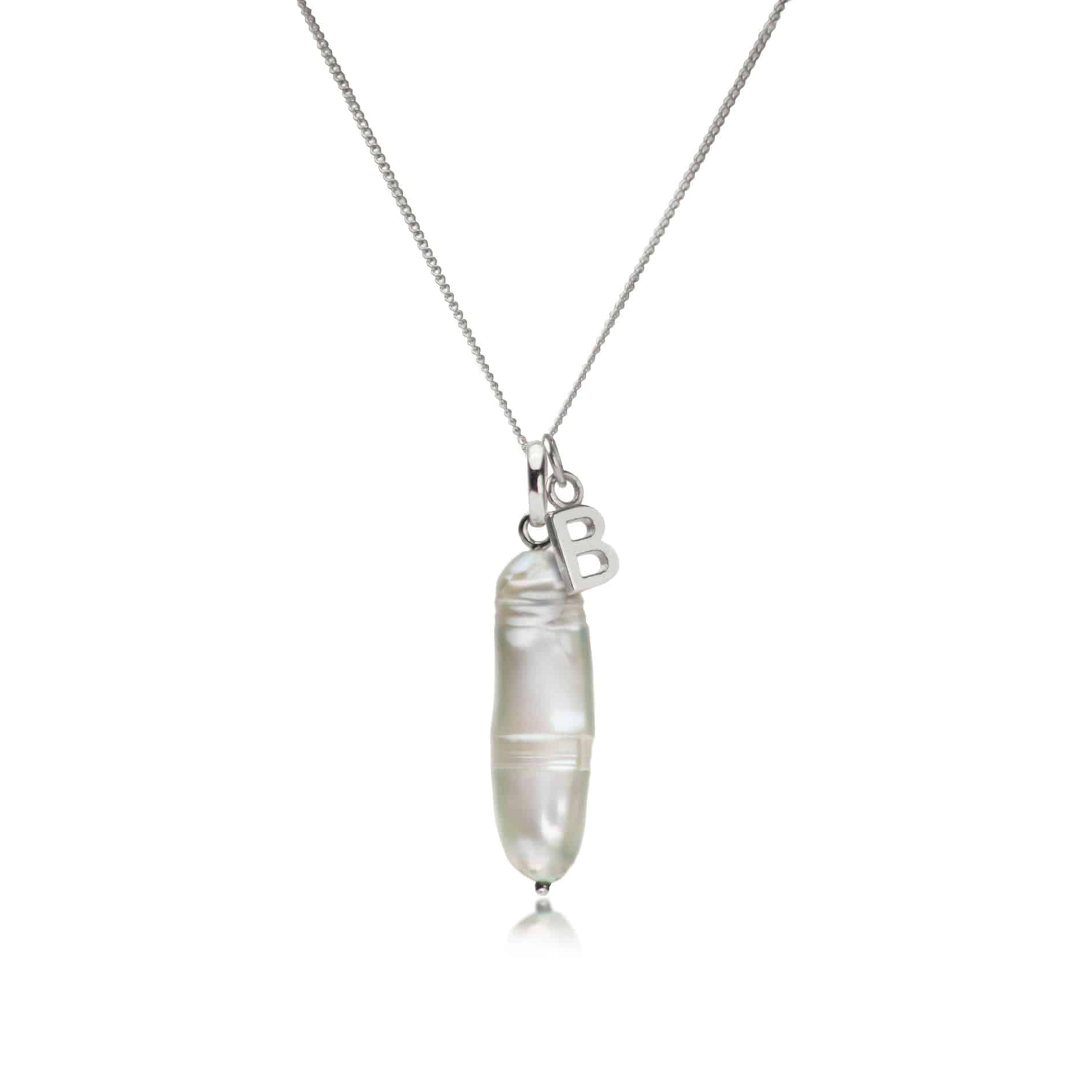 Thick Biwa Pearl Necklace with initial charm in sterling silver