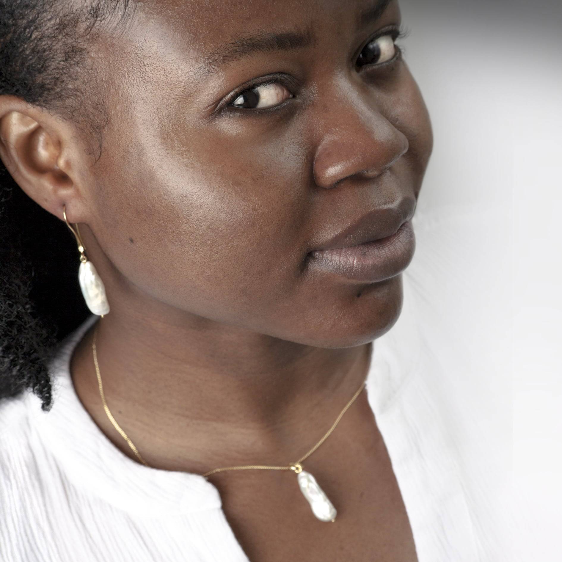 Thick Biwa Pearl Earrings and Necklace in Gold Vermeil