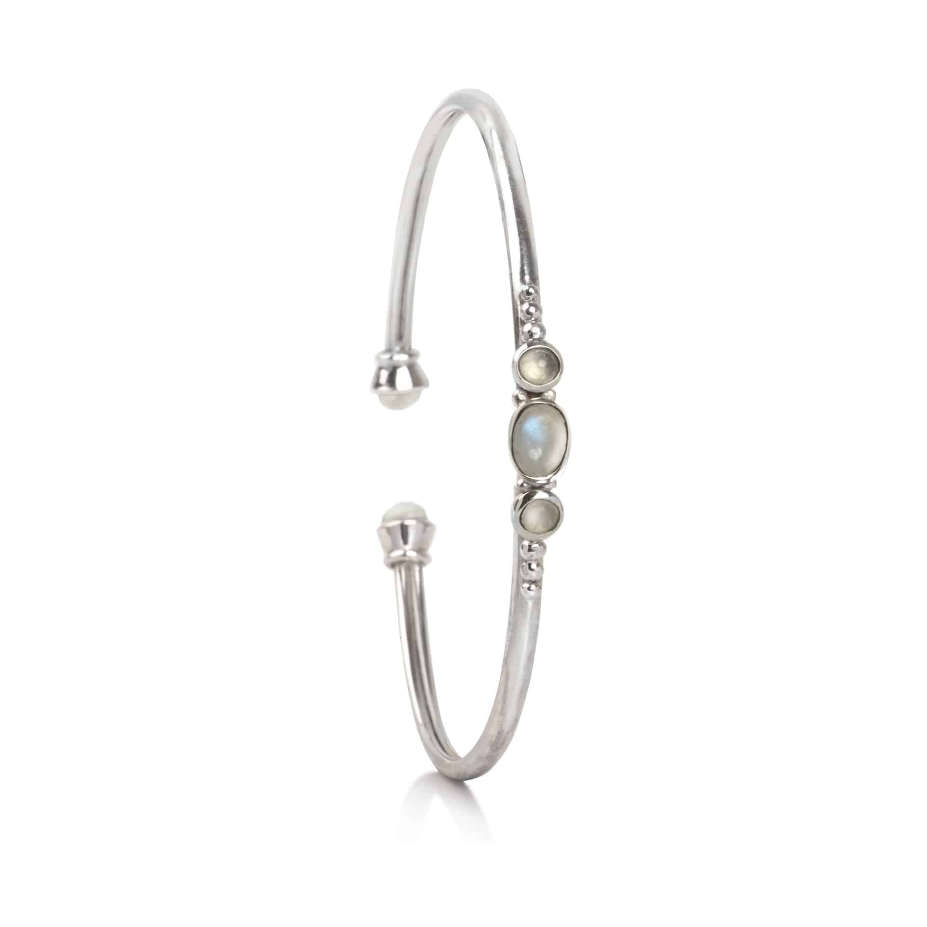 Silver Bangle with Moonstone Gemstones
