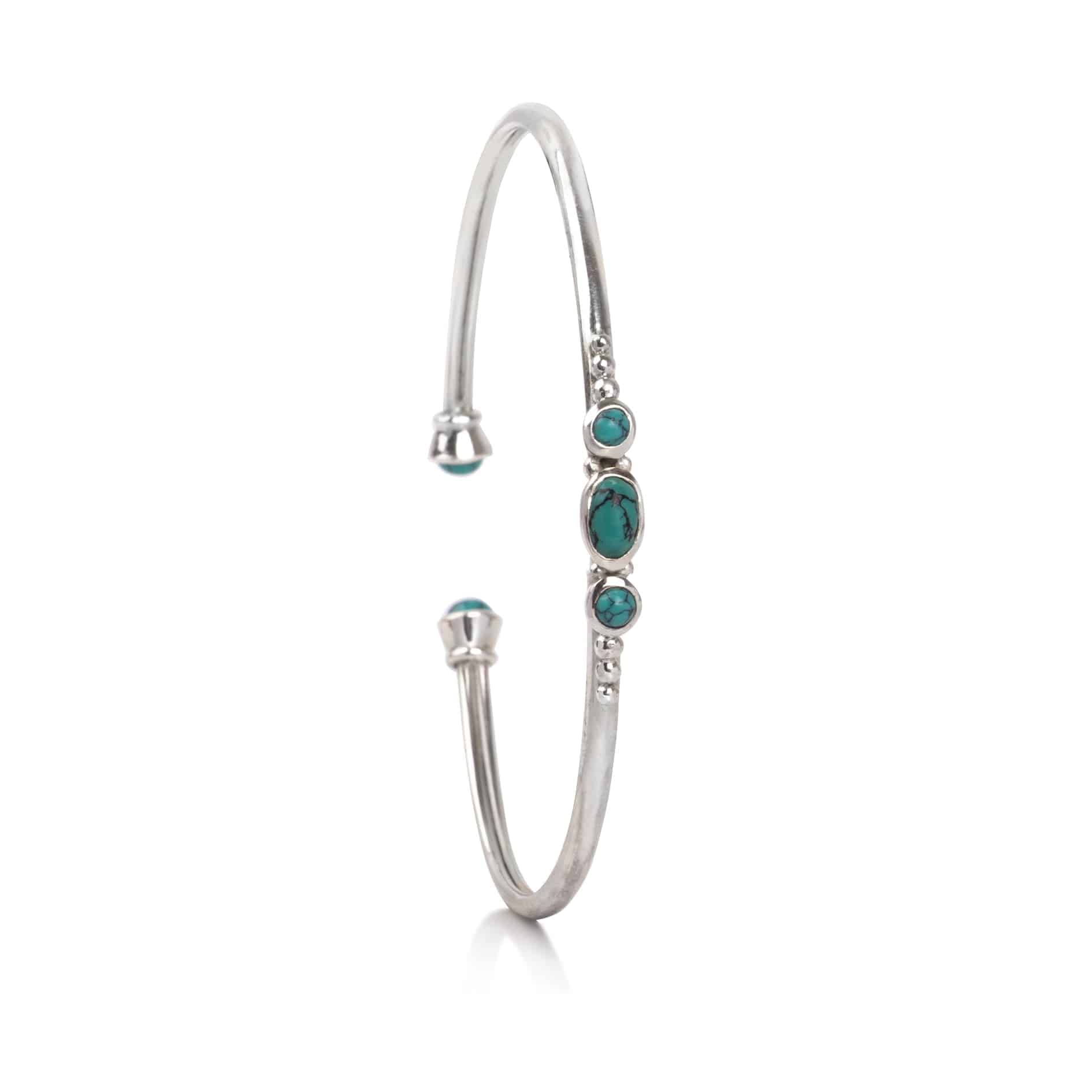 silver bangle bracelet with turquoise gemstones