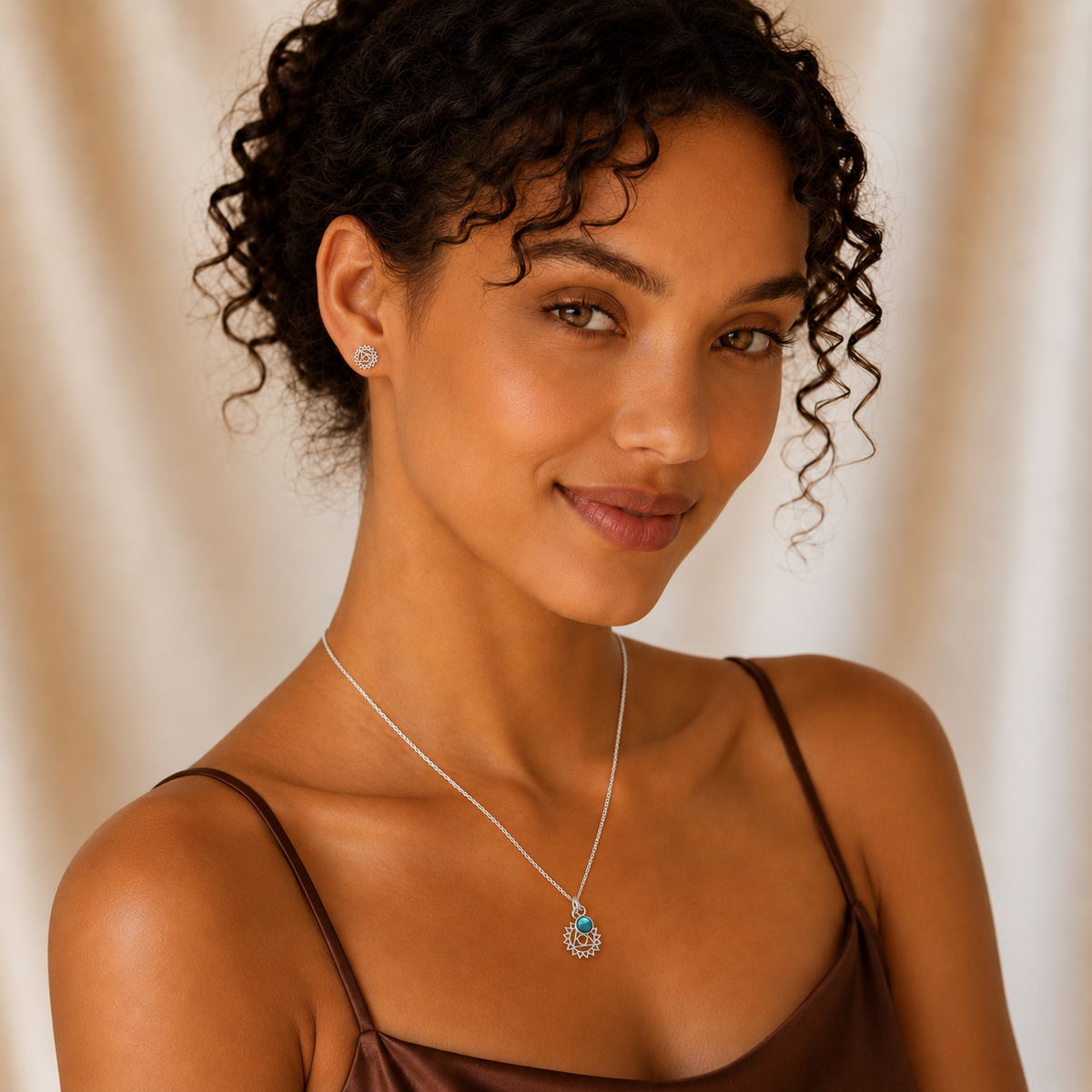 Throat Chakra/Vishuddha Chakra Stud Earrings In Sterling Silver
