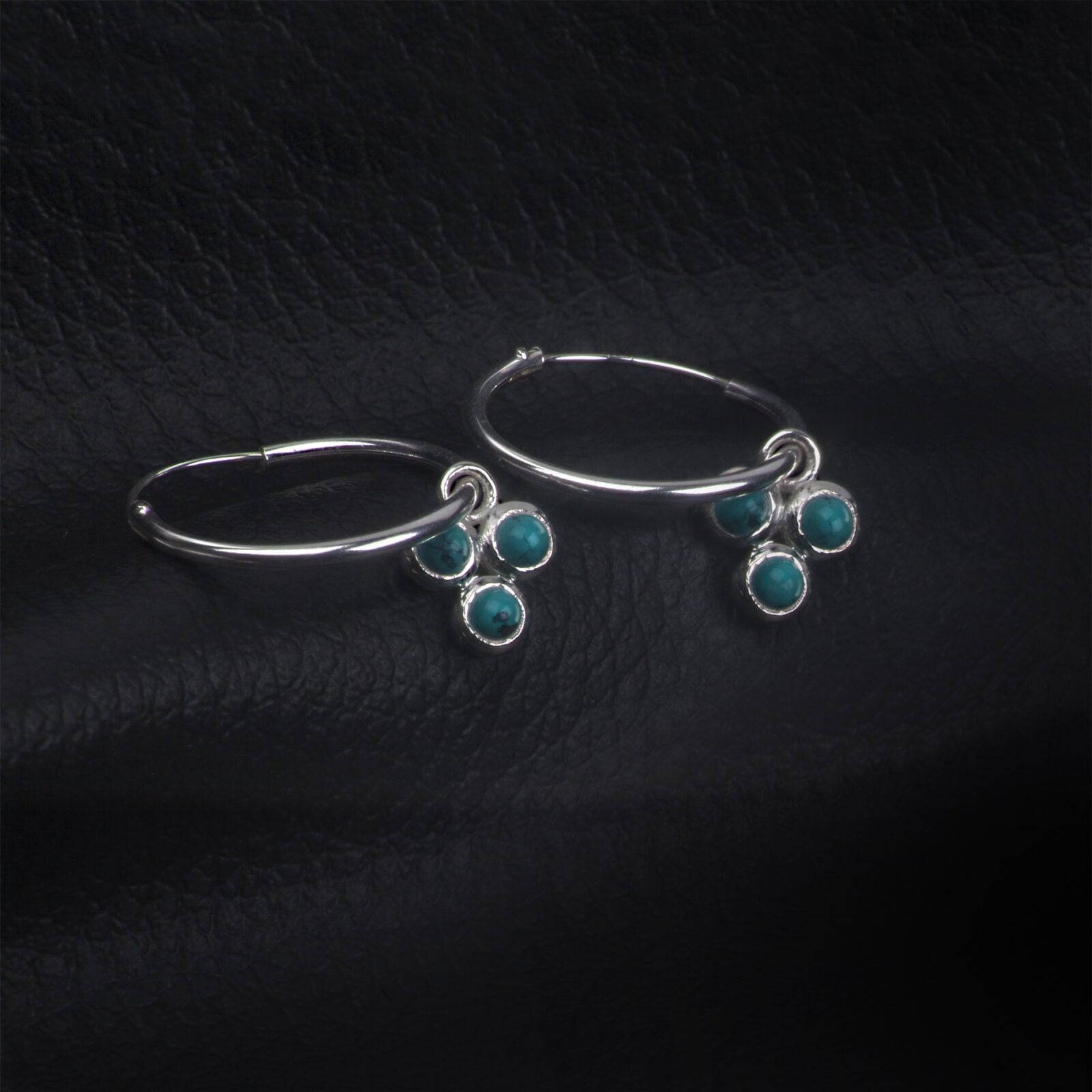 Hoop Earrings with Turquoise Trilogy Charm in Sterling Silver