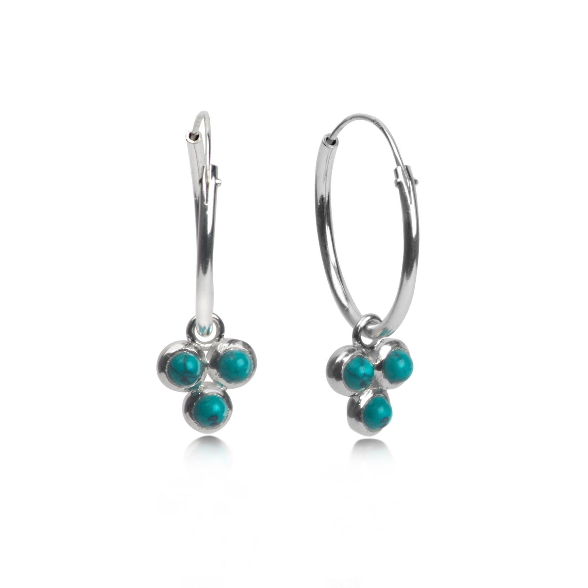 Hoop Earrings with Turquoise Trilogy Charm in Sterling Silver