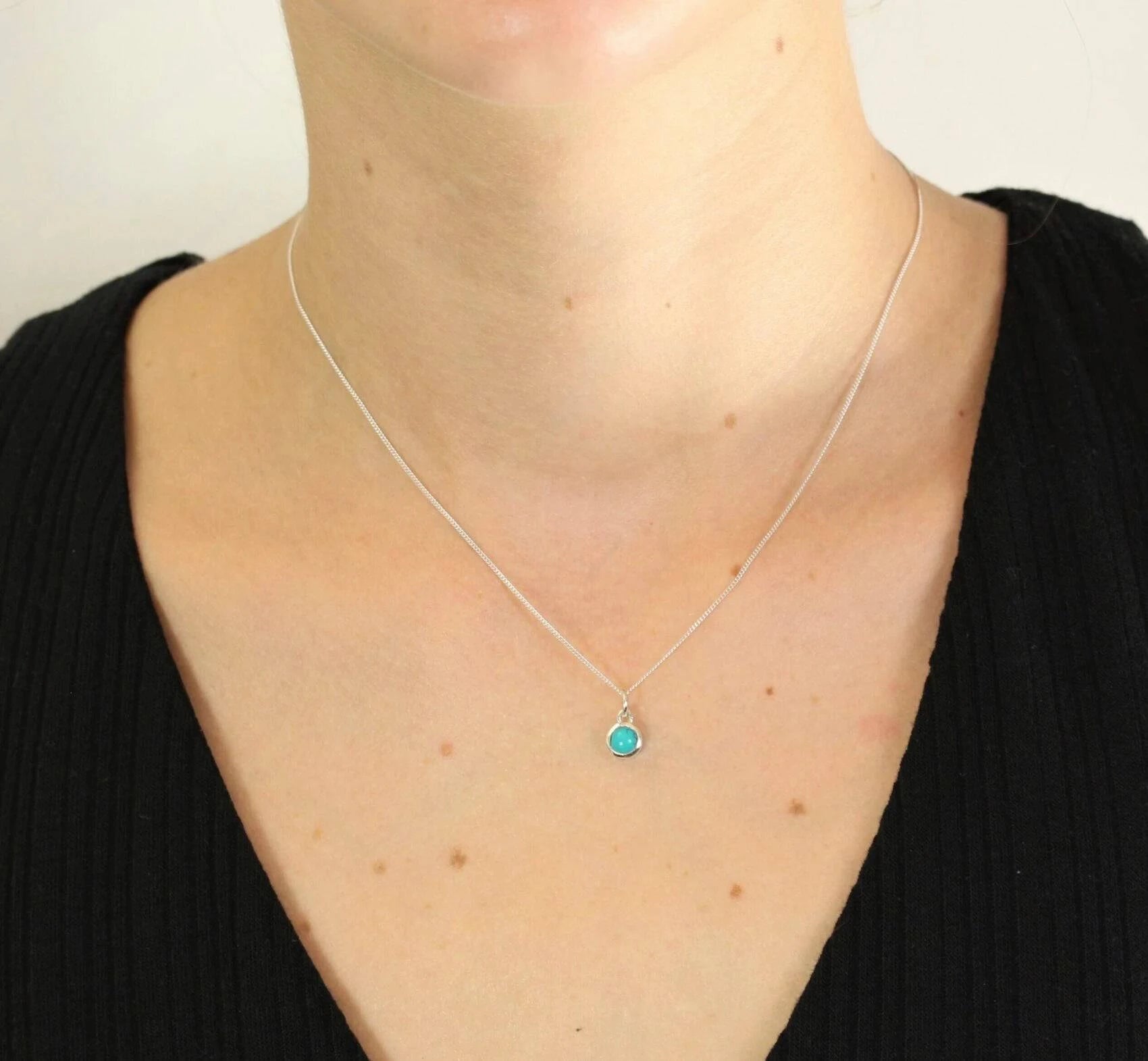 December Birthstone Necklace - Turquoise Gemstone Charm in Sterling Silver