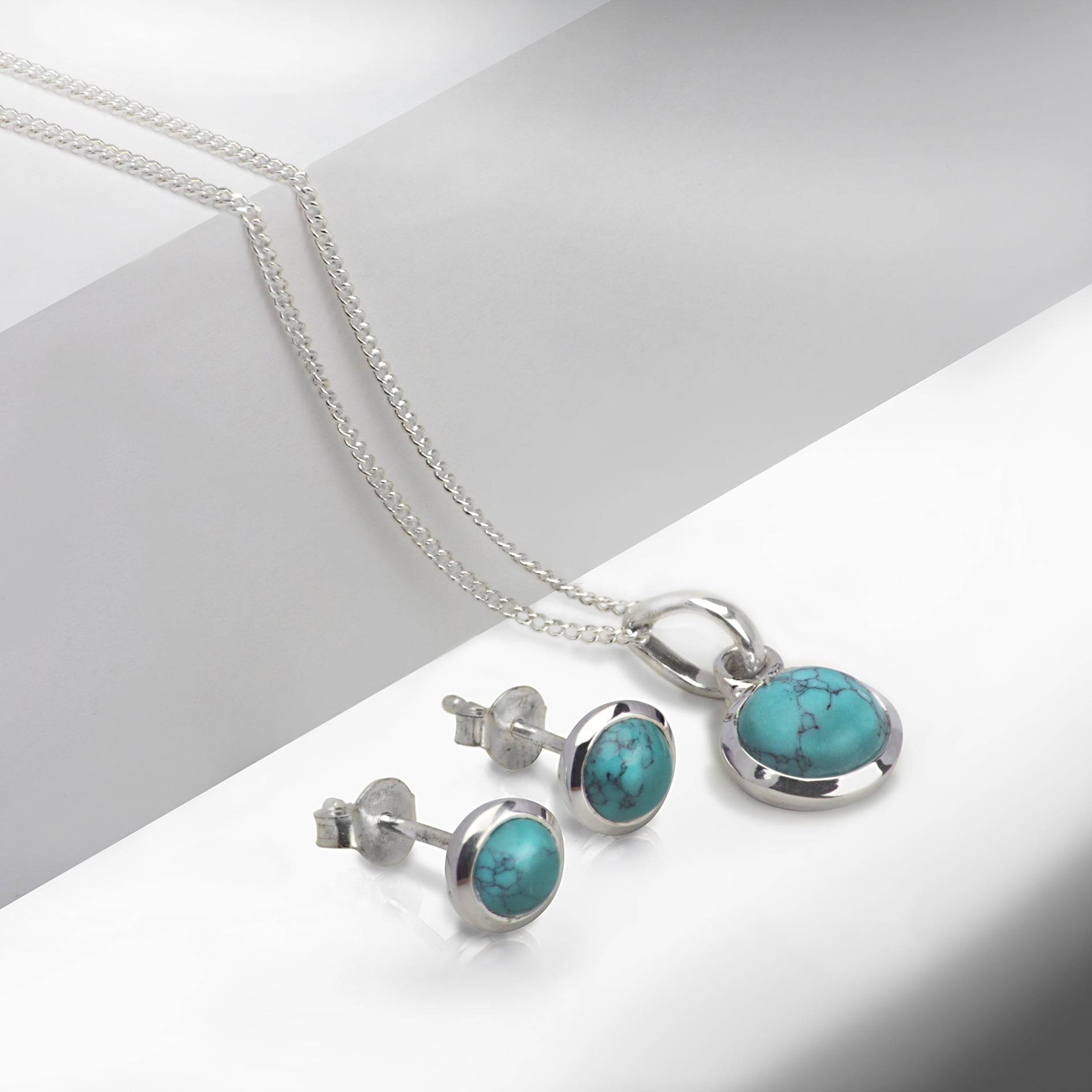 Round Turquoise Jewellery Set in Sterling Silver
