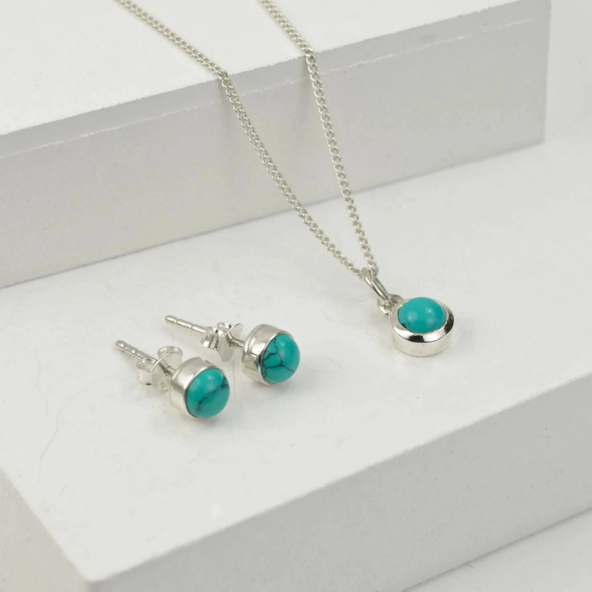 December Birthstone Jewellery Set - Turquoise Studs and Pendant Necklace