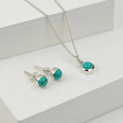 December Birthstone Jewellery Set - Turquoise Studs and Pendant Necklace