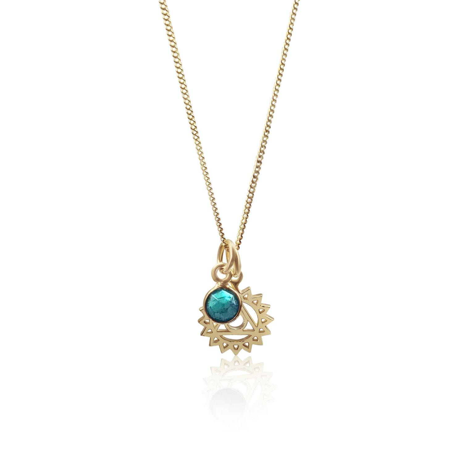 Throat Chakra/Vishuddha Chakra Charm Necklace In Gold Vermeil- Turquoise