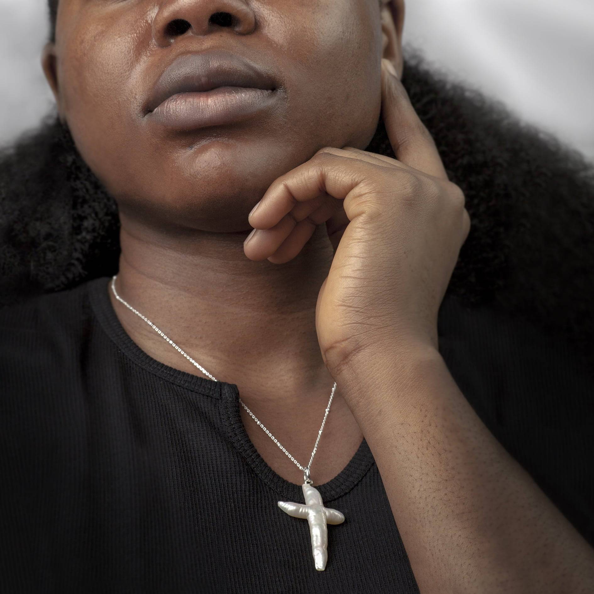 Cross Pearl Necklace In Sterling Silver