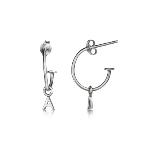 Open Hoop Stud Earrings with Alphabet Charms in Sterling Silver