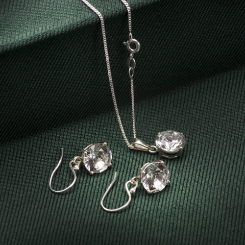 Round Crystal Jewellery Set in Sterling Silver